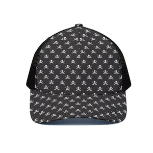 Pirate Skull Symbol Pattern Print Black Mesh Trucker Cap