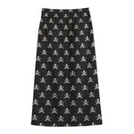 Pirate Skull Symbol Pattern Print Cotton Front Slit Maxi Skirt