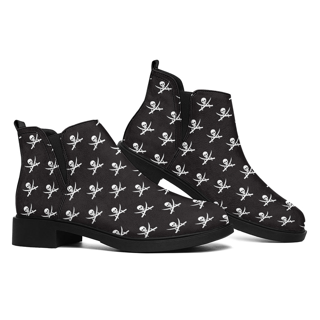 Pirate Skull Symbol Pattern Print Flat Ankle Boots