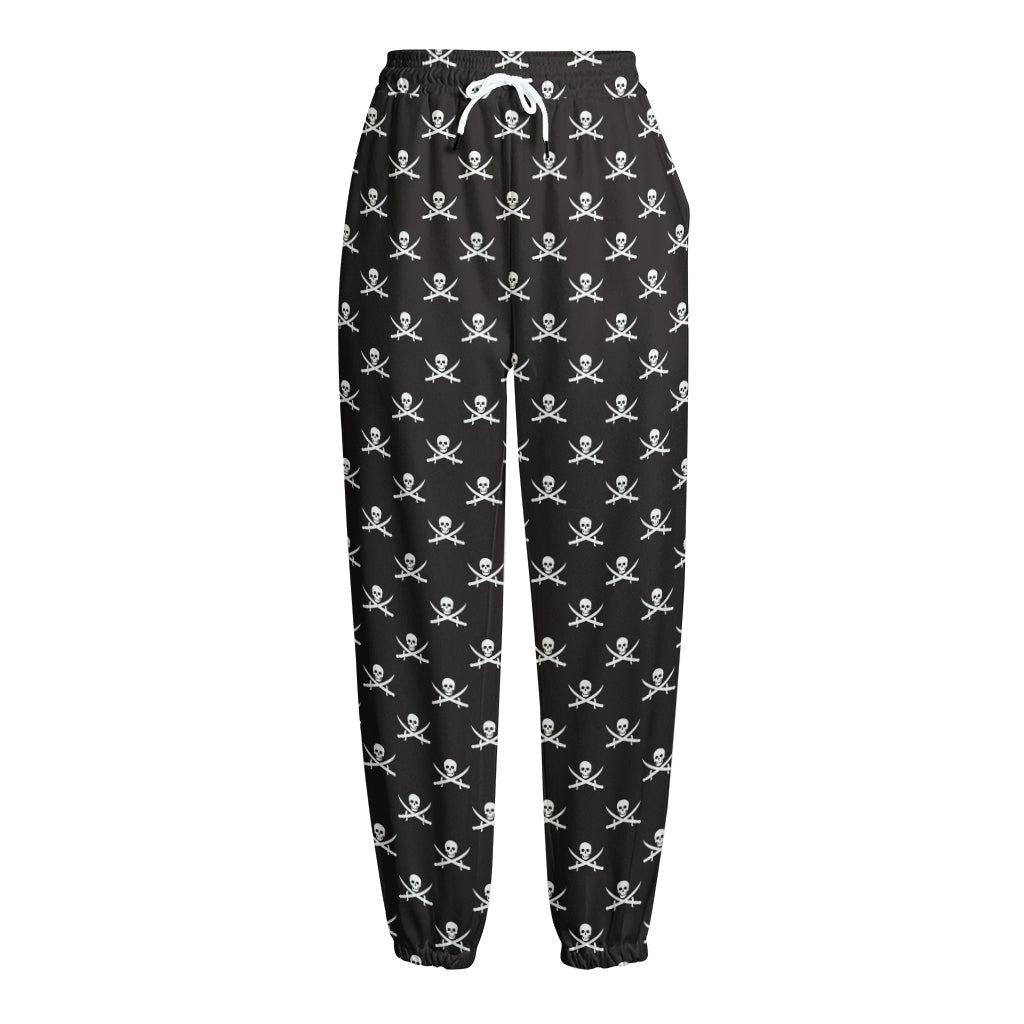 Pirate Skull Symbol Pattern Print Fleece Lined Knit Pants