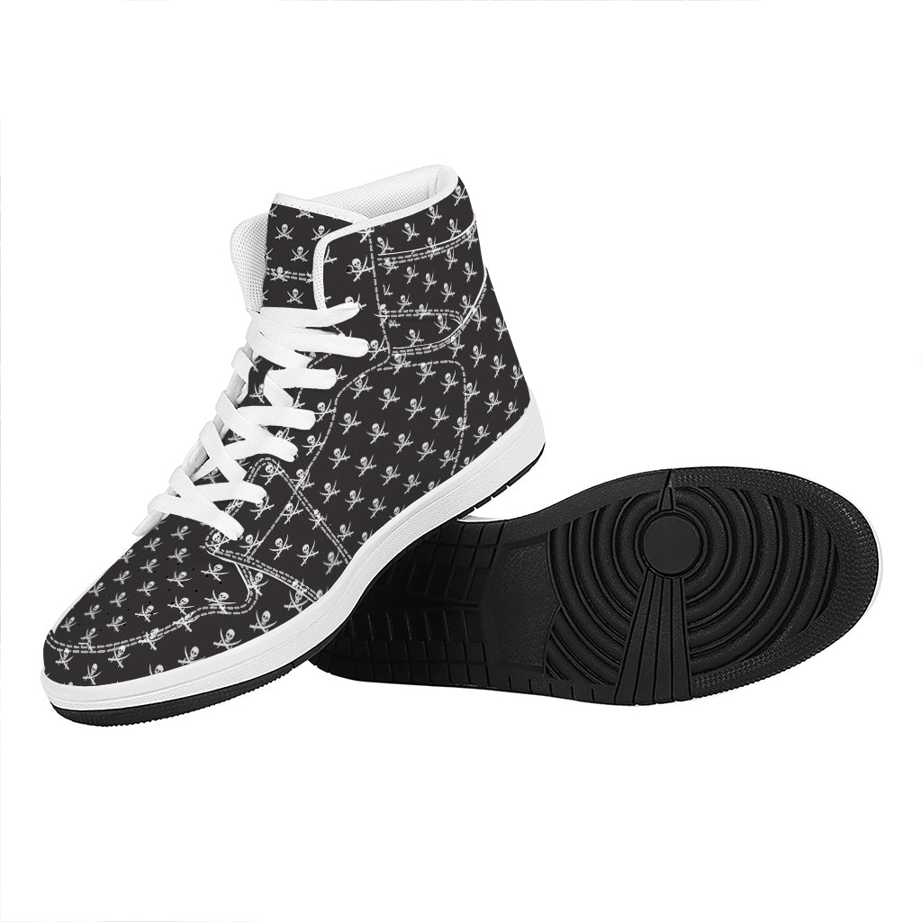 Pirate Skull Symbol Pattern Print High Top Leather Sneakers