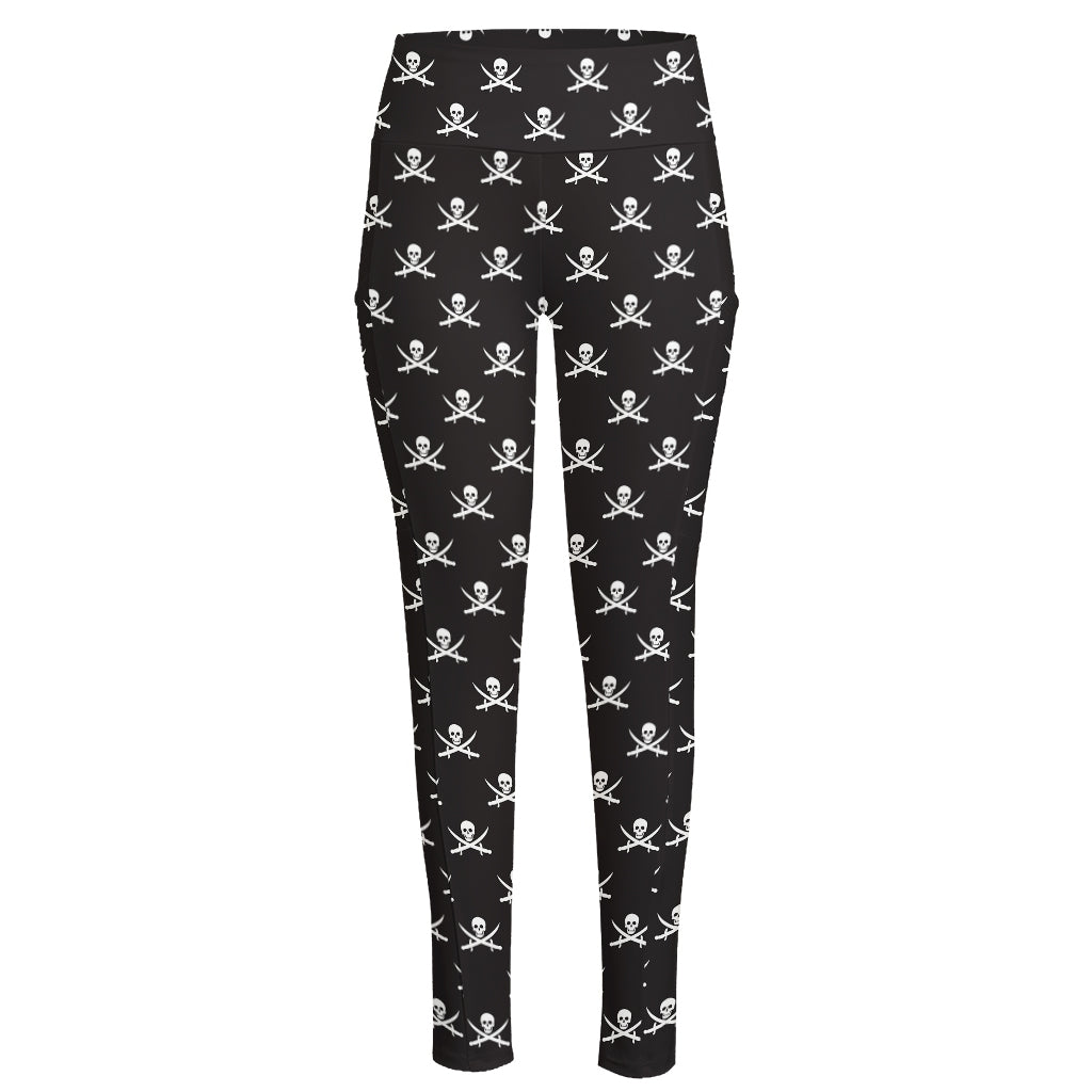 Pirate Skull Symbol Pattern Print High-Waisted Pocket Leggings