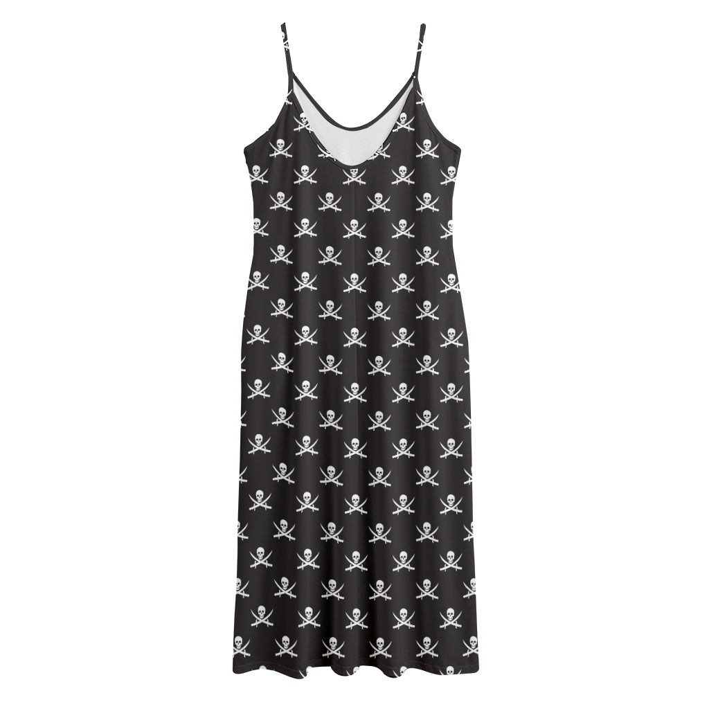 Pirate Skull Symbol Pattern Print Jersey Midi Cami Dress