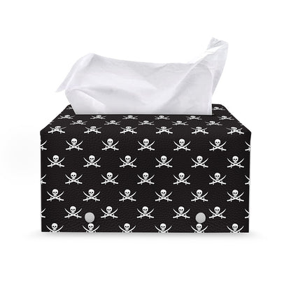 Pirate Skull Symbol Pattern Print Leather Tissue Box Cover