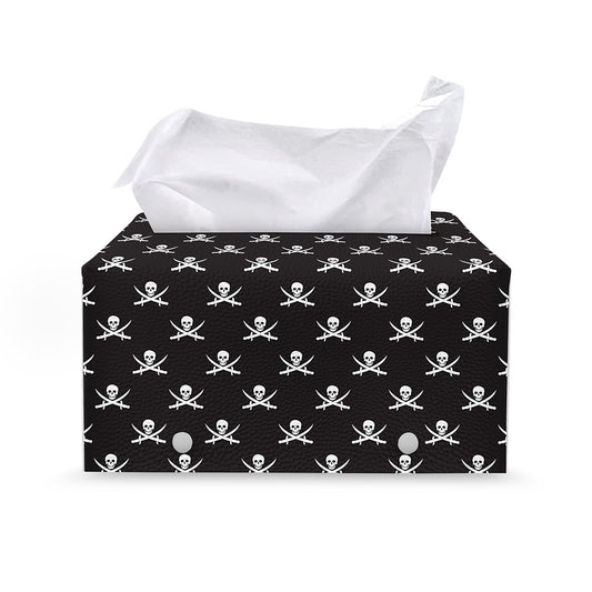 Pirate Skull Symbol Pattern Print Leather Tissue Box Cover