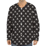 Pirate Skull Symbol Pattern Print Long Sleeve Baseball Jersey