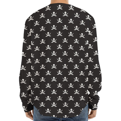 Pirate Skull Symbol Pattern Print Long Sleeve Baseball Jersey