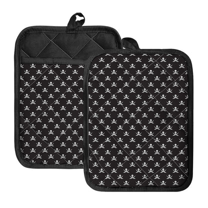 Pirate Skull Symbol Pattern Print Pot Holders With Pocket