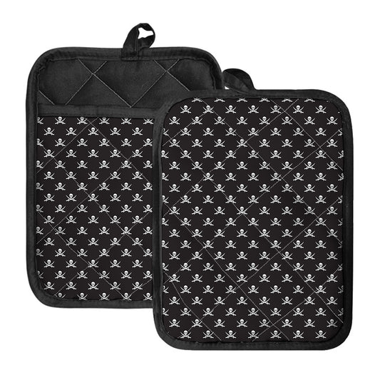 Pirate Skull Symbol Pattern Print Pot Holders With Pocket
