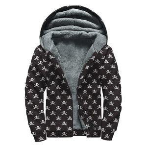 Pirate Skull Symbol Pattern Print Sherpa Lined Zip Up Hoodie