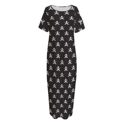 Pirate Skull Symbol Pattern Print Short Sleeve Long Nightdress