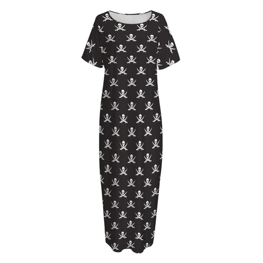 Pirate Skull Symbol Pattern Print Short Sleeve Long Nightdress