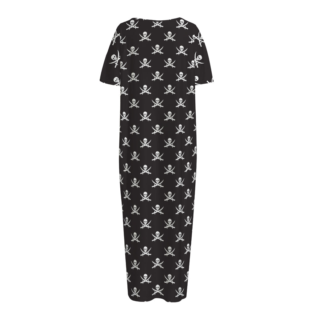 Pirate Skull Symbol Pattern Print Short Sleeve Long Nightdress
