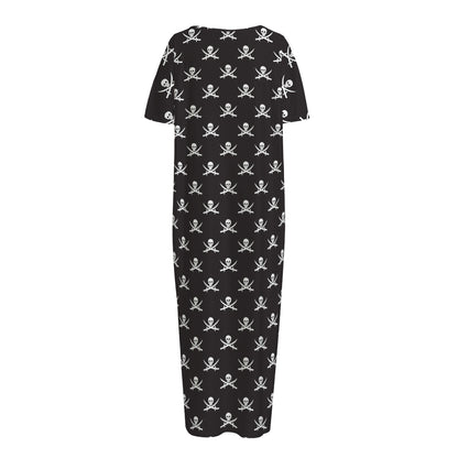 Pirate Skull Symbol Pattern Print Short Sleeve Long Nightdress
