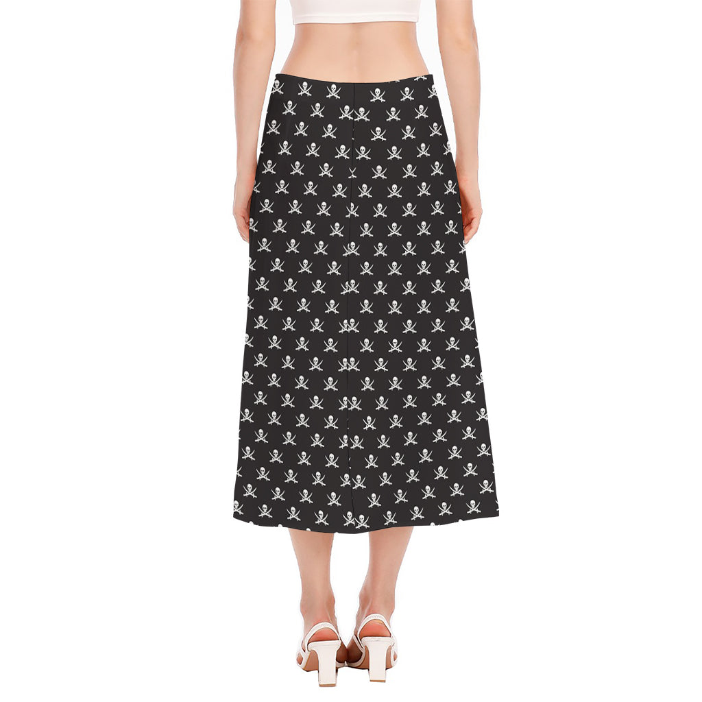 Pirate Skull Symbol Pattern Print Side Slit Midi Skirt