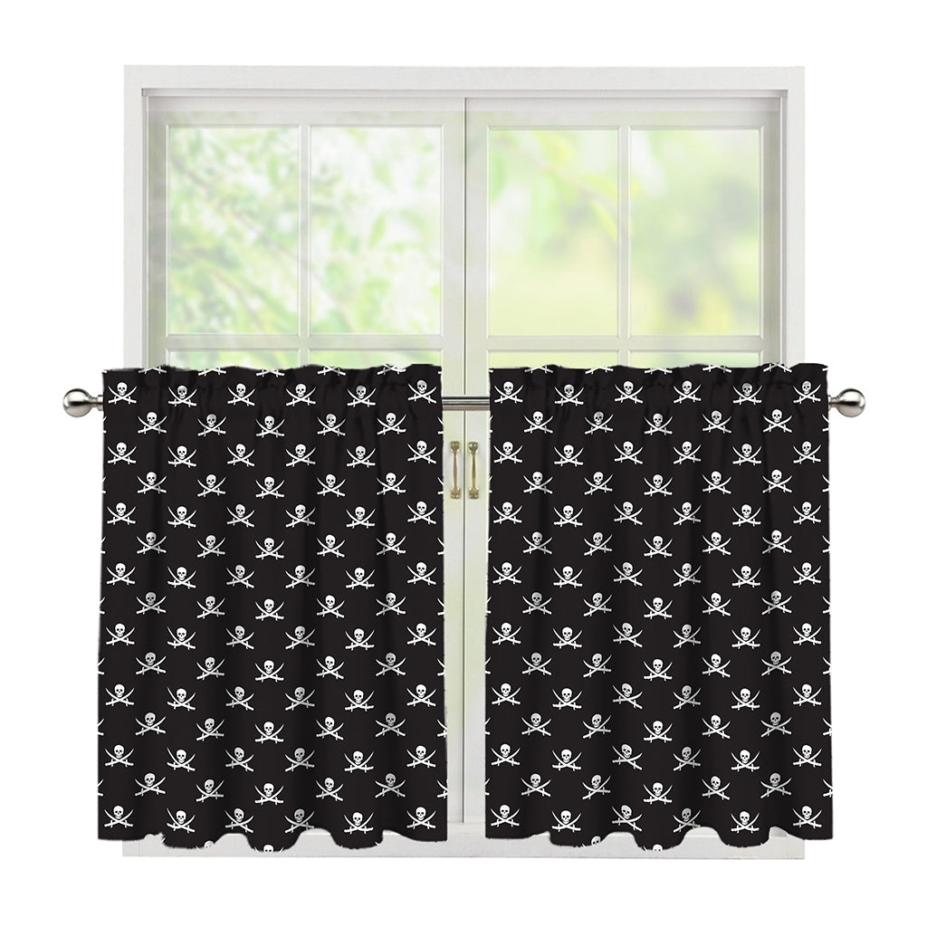 Pirate Skull Symbol Pattern Print Tier Curtains