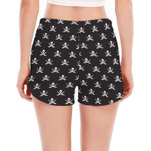 Pirate Skull Symbol Pattern Print Women's Split Running Shorts