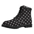 Pirate Skull Symbol Pattern Print Padded Collar Lace Up Boots