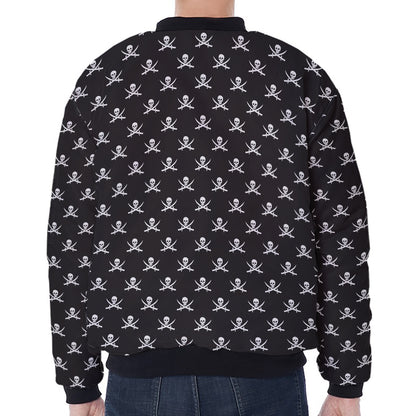 Pirate Skull Symbol Pattern Print Zip Sleeve Bomber Jacket