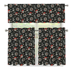 Pirate Theme Pattern Print 3 Piece Kitchen Curtains