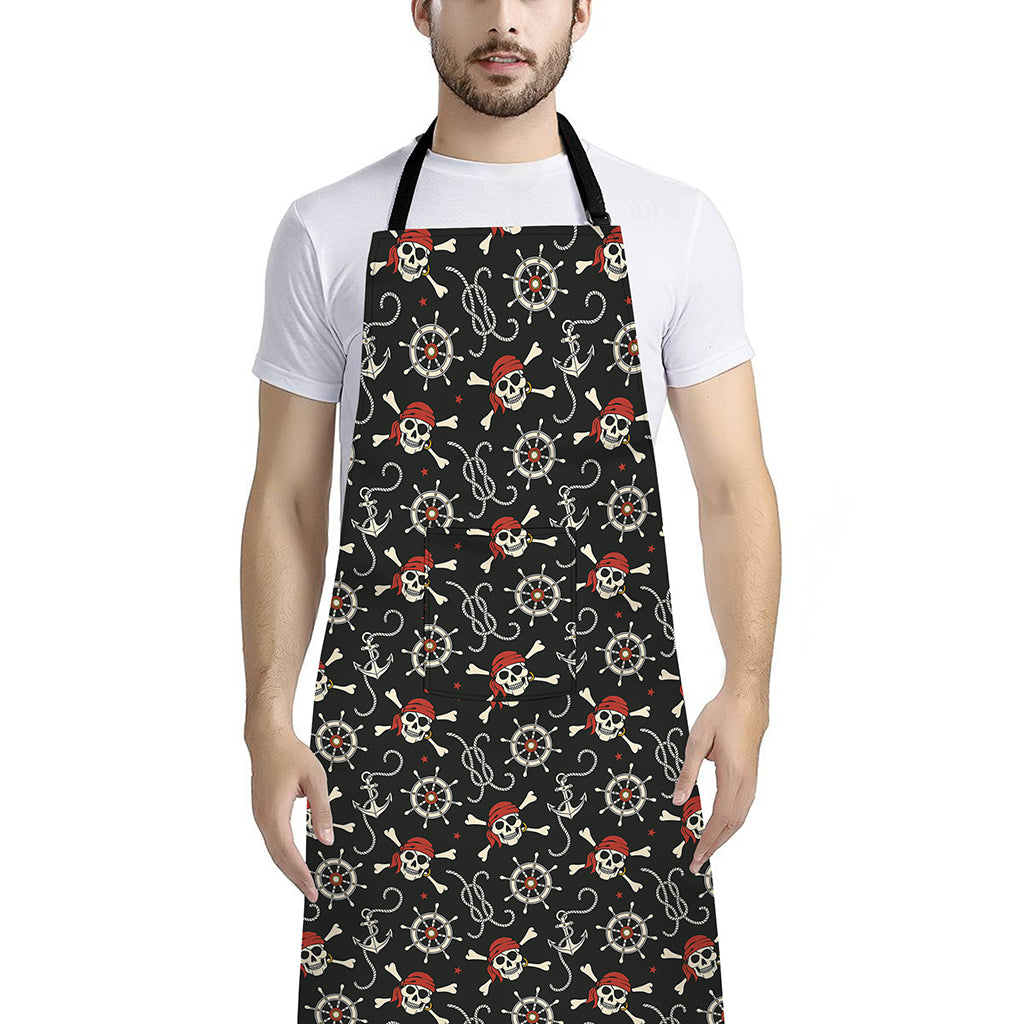 Pirate Theme Pattern Print Bib Apron With Pocket