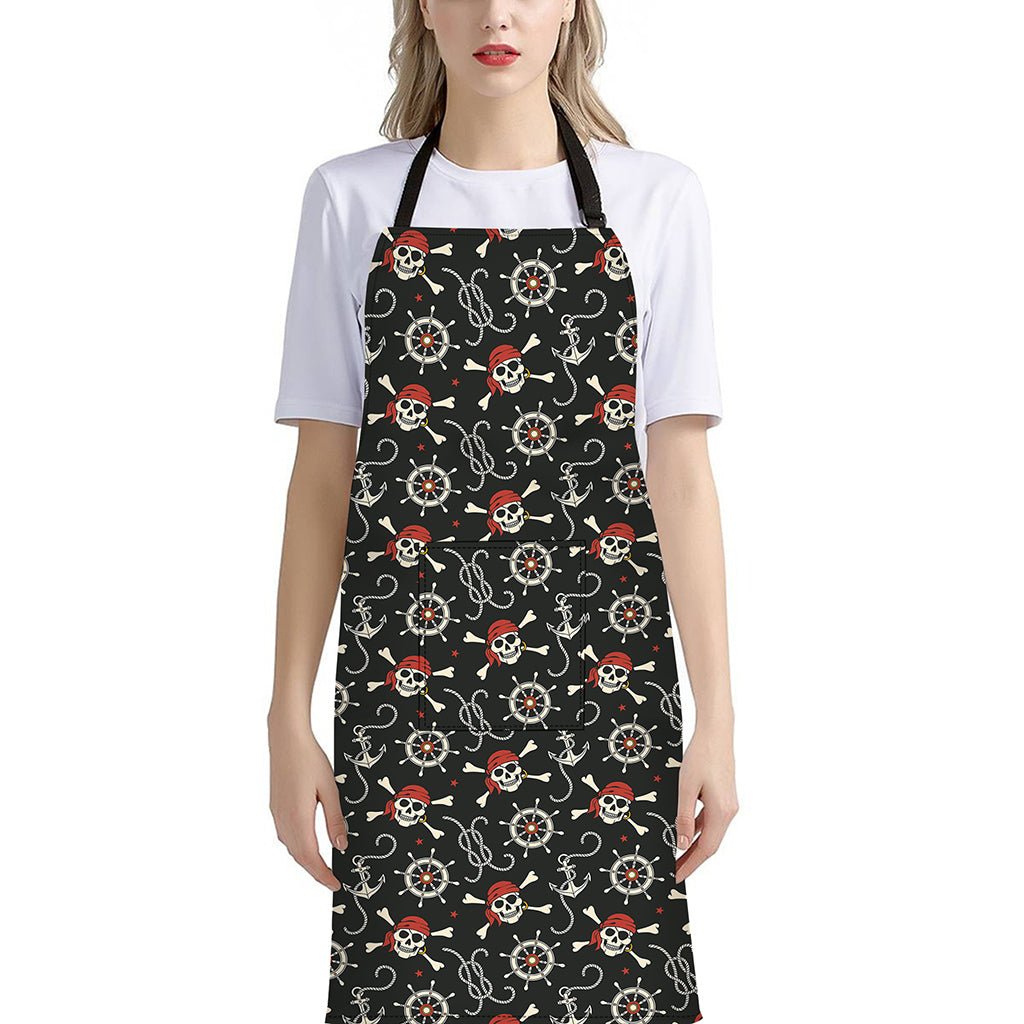Pirate Theme Pattern Print Bib Apron With Pocket