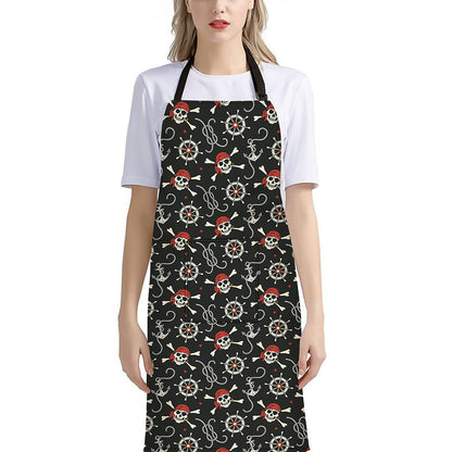 Pirate Theme Pattern Print Bib Apron With Pocket