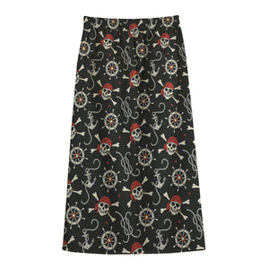 Pirate Theme Pattern Print Cotton Front Slit Maxi Skirt