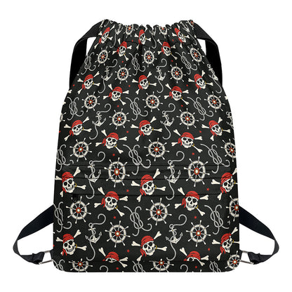 Pirate Theme Pattern Print Drawstring Backpack