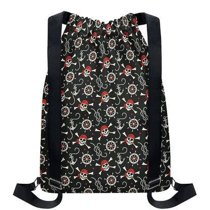 Pirate Theme Pattern Print Drawstring Backpack
