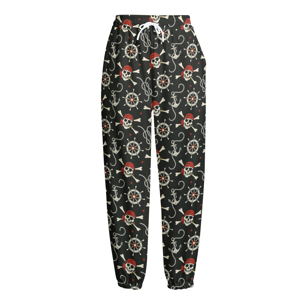 Pirate Theme Pattern Print Fleece Lined Knit Pants