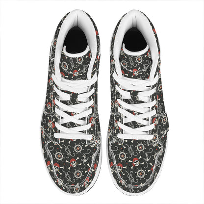 Pirate Theme Pattern Print High Top Leather Sneakers