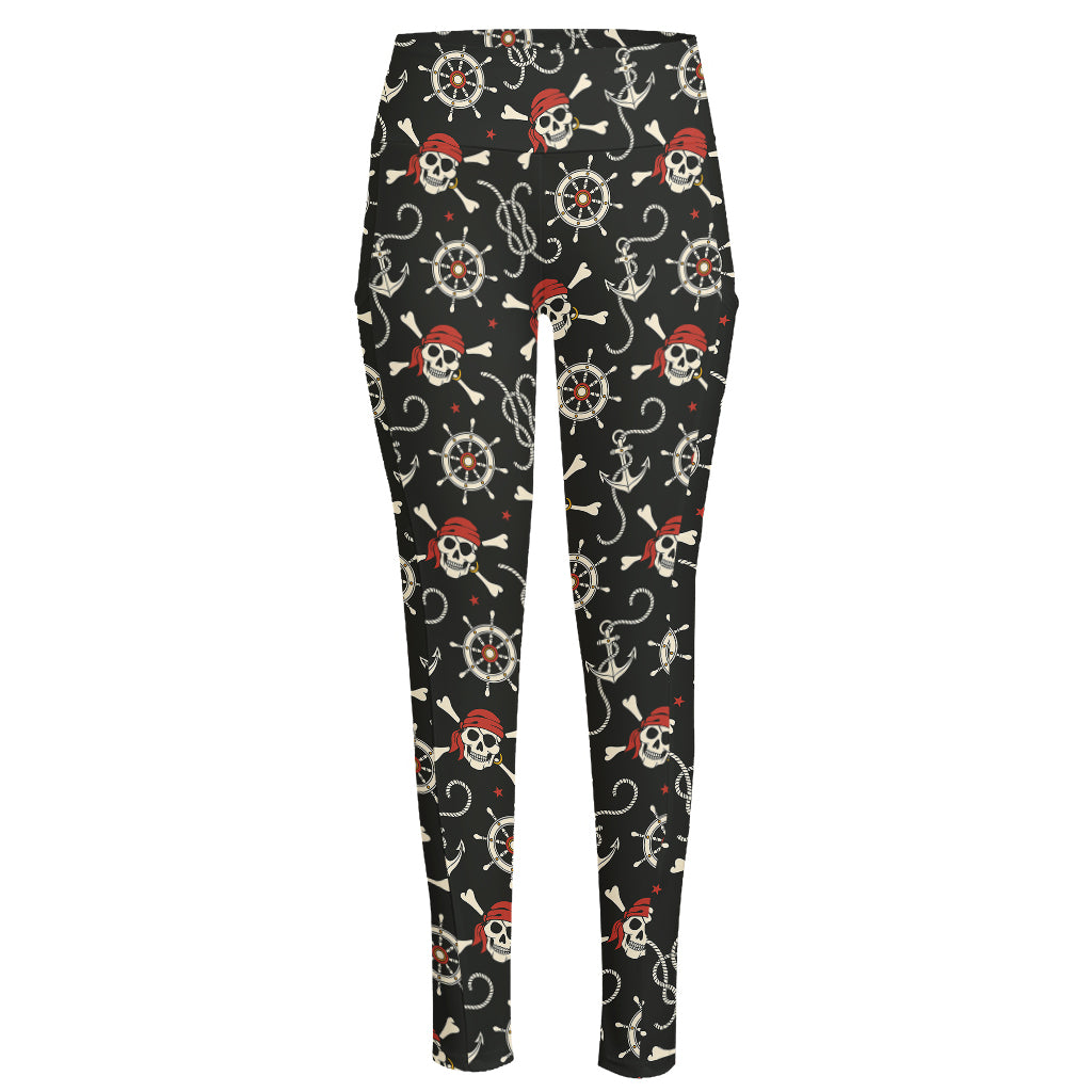 Pirate Theme Pattern Print High-Waisted Pocket Leggings