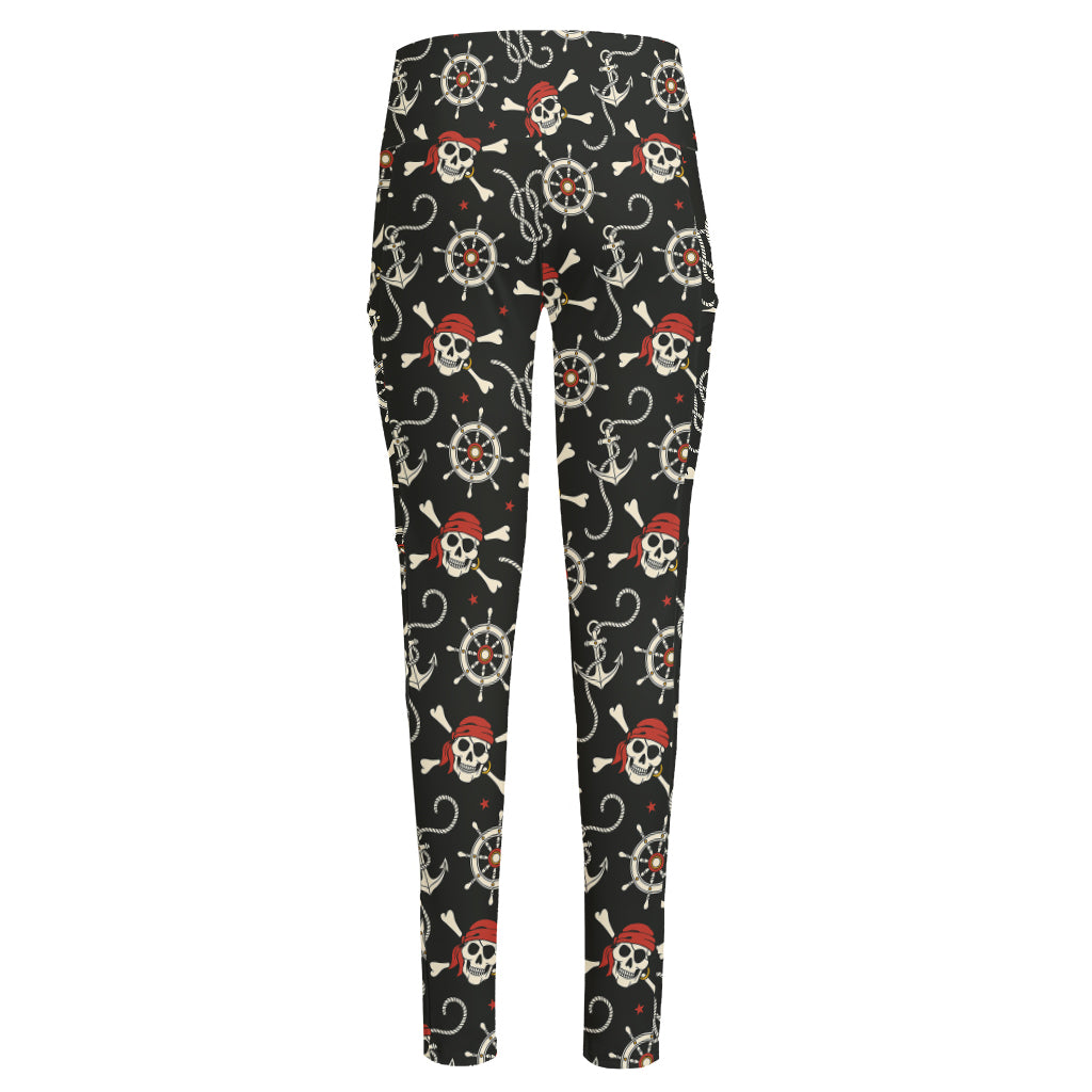 Pirate Theme Pattern Print High-Waisted Pocket Leggings