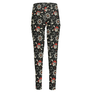 Pirate Theme Pattern Print High-Waisted Pocket Leggings