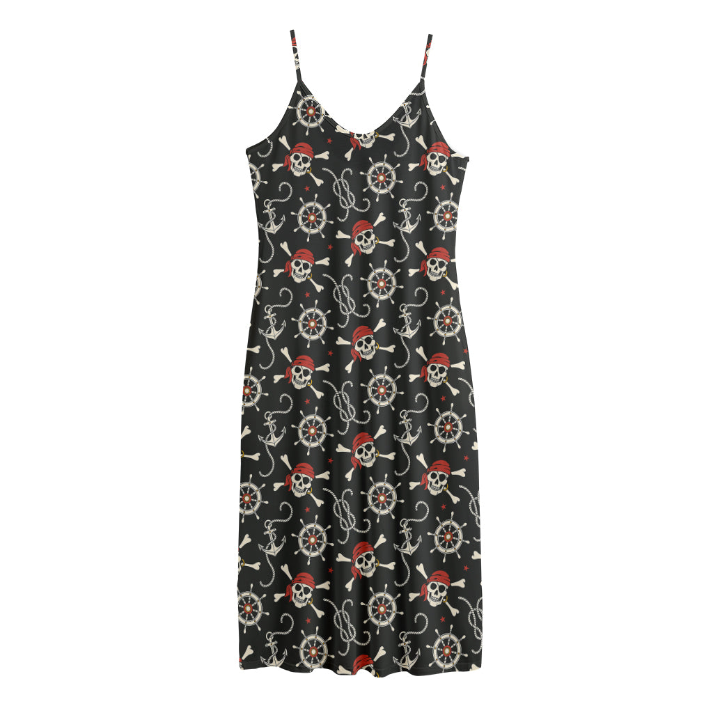 Pirate Theme Pattern Print Jersey Midi Cami Dress