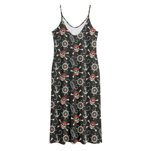 Pirate Theme Pattern Print Jersey Midi Cami Dress