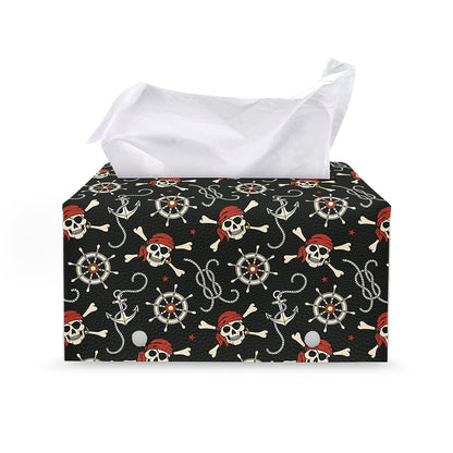 Pirate Theme Pattern Print Leather Tissue Box Cover