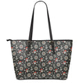 Pirate Theme Pattern Print Leather Tote Bag With Zipper