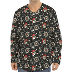 Pirate Theme Pattern Print Long Sleeve Baseball Jersey