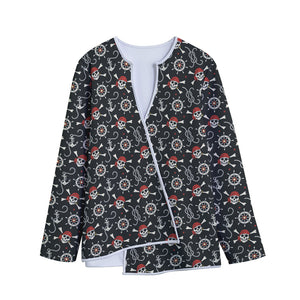 Pirate Theme Pattern Print Long Sleeve Short Coat