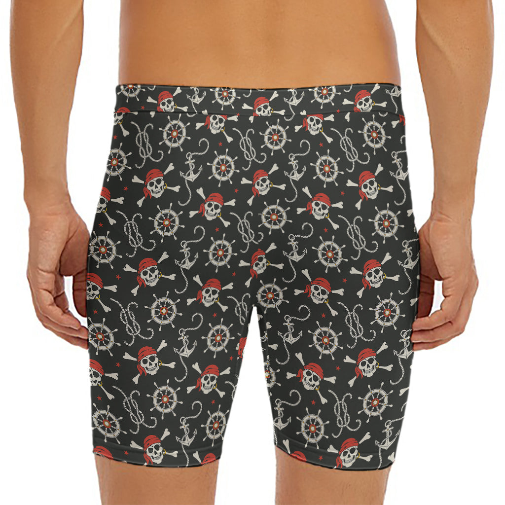 Pirate Theme Pattern Print Men's Long Boxer Briefs