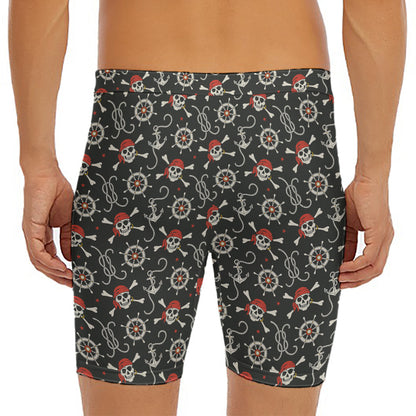 Pirate Theme Pattern Print Men's Long Boxer Briefs