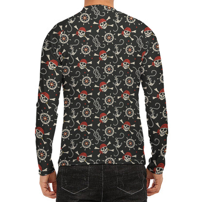 Pirate Theme Pattern Print Men's Long Sleeve Rash Guard