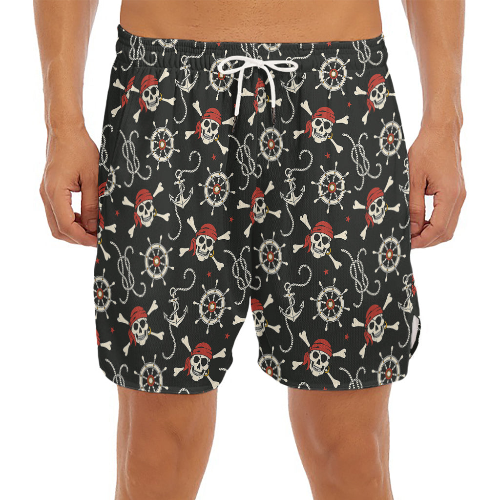 Pirate Theme Pattern Print Men's Split Running Shorts