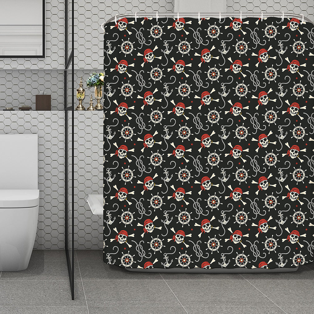 Pirate Theme Pattern Print Polyester Shower Curtain
