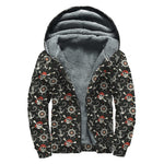 Pirate Theme Pattern Print Sherpa Lined Zip Up Hoodie