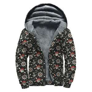 Pirate Theme Pattern Print Sherpa Lined Zip Up Hoodie