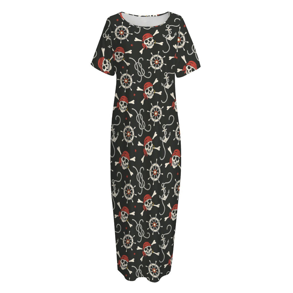 Pirate Theme Pattern Print Short Sleeve Long Nightdress