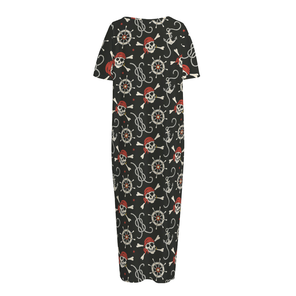 Pirate Theme Pattern Print Short Sleeve Long Nightdress